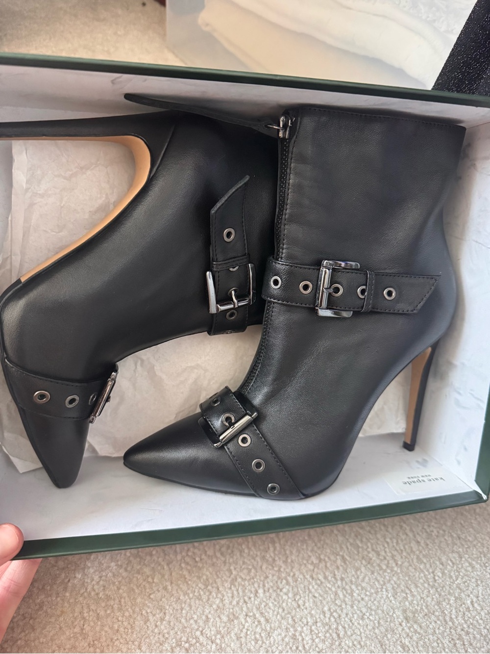 New Black Leather Stiletto Heels size 37